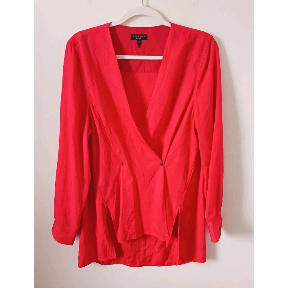 Rag &‎ Bone Debbie Faux Wrap Top Womens L Long Sleeve High Low Designer